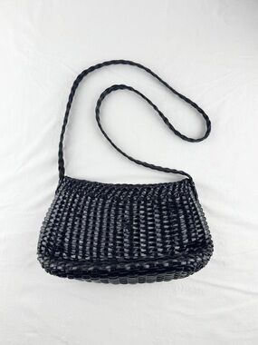 Excellent Vintage Condition Walter Katten Leather Black Woven Crossbody Bag